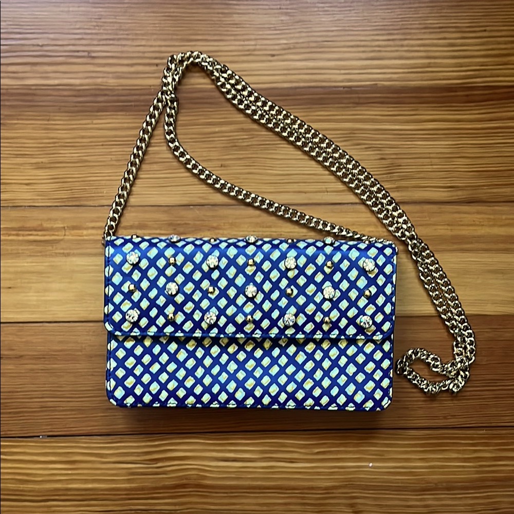 Banana Republic Blue and Gold Wallet on a Chain